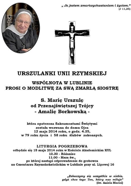 Nekrolog S. Urszula Borkowska
