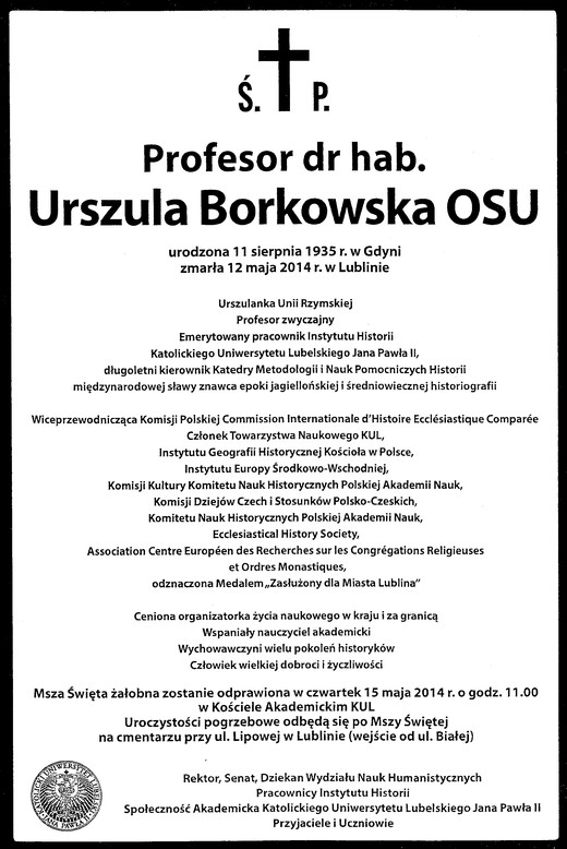 Nekrolog S. Urszula Borkowska